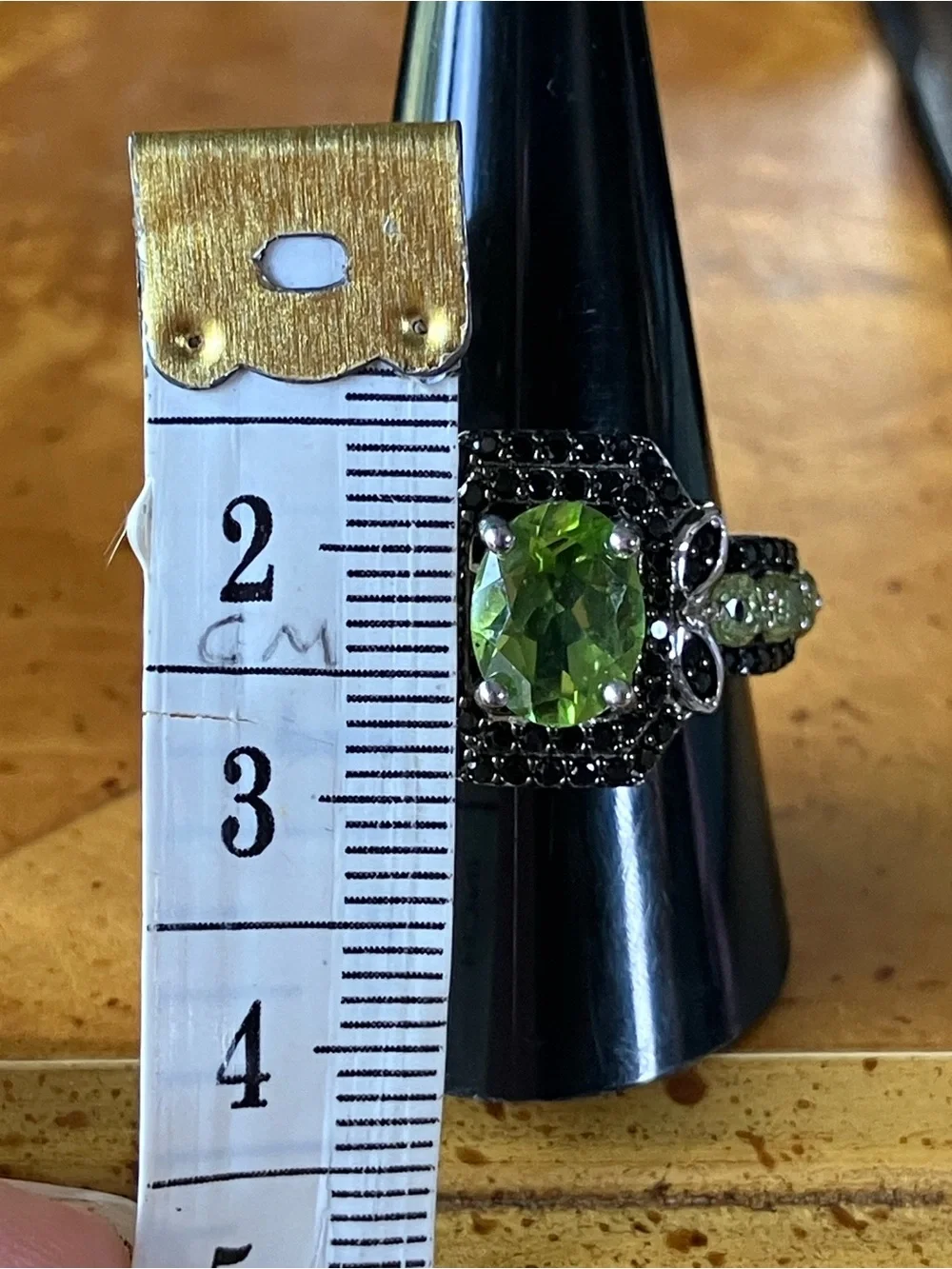 Natural Peridot Black Spinel Sterling Silver Ring Size 10